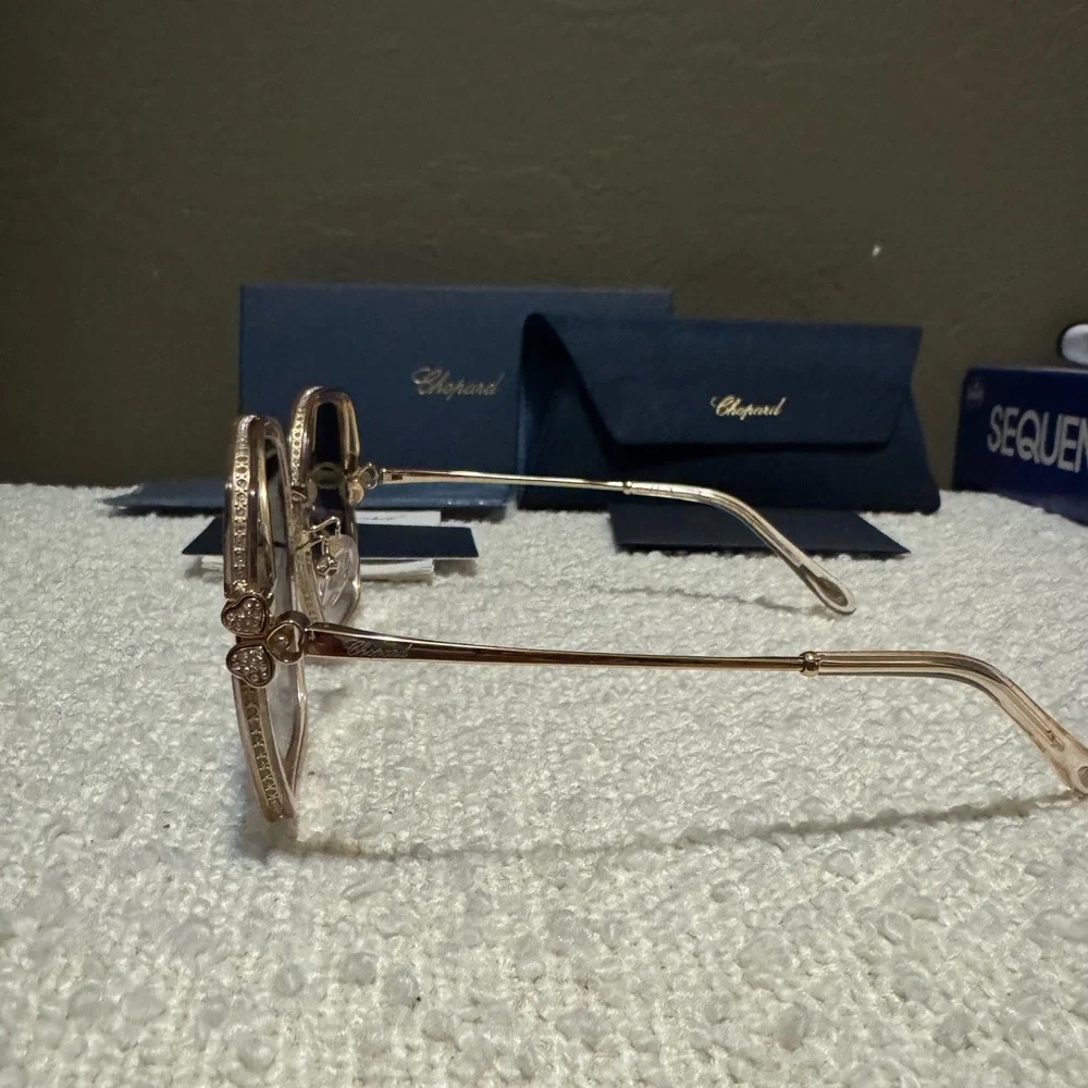 Chopard Happy Hearts Sunglasses 💕 Rose Gold Titanium - Crystal Hearts - Picture 4 of 10
